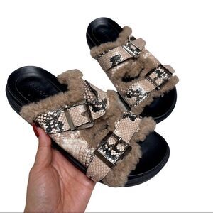 Aerosoles Olivia Snakeskin Platform‎ Sandals Women’s Size 6 Fur Lined